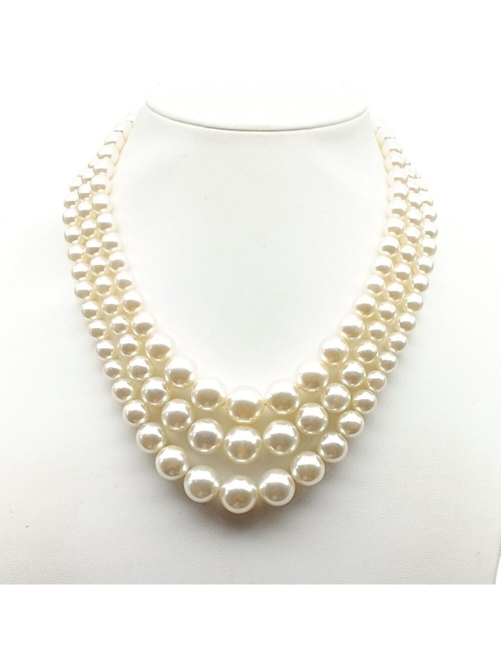 Triple-Strand Faux Pearl Necklace With Silver-Tone Clasp Elegant Vintage-Inspire